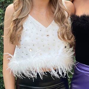 White sequin/feather tank top